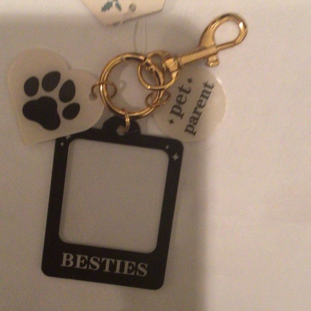 Pet Parent Keychain with Paw Print and Besties Frame